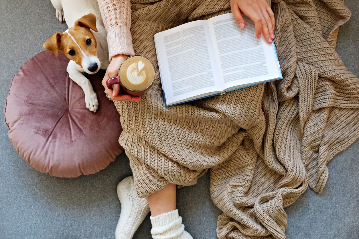 Cozy woman with her dog