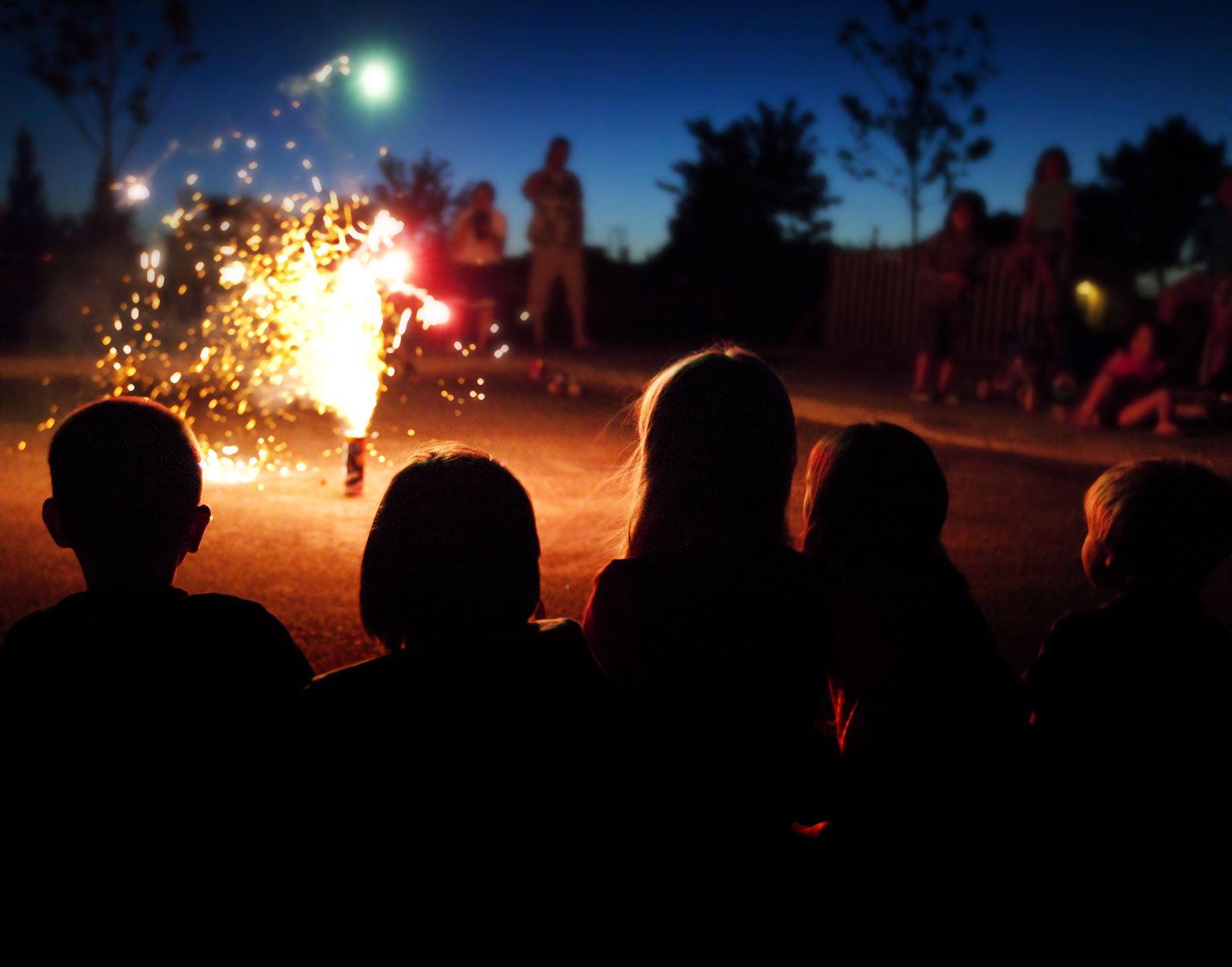 kids watching personal firework display